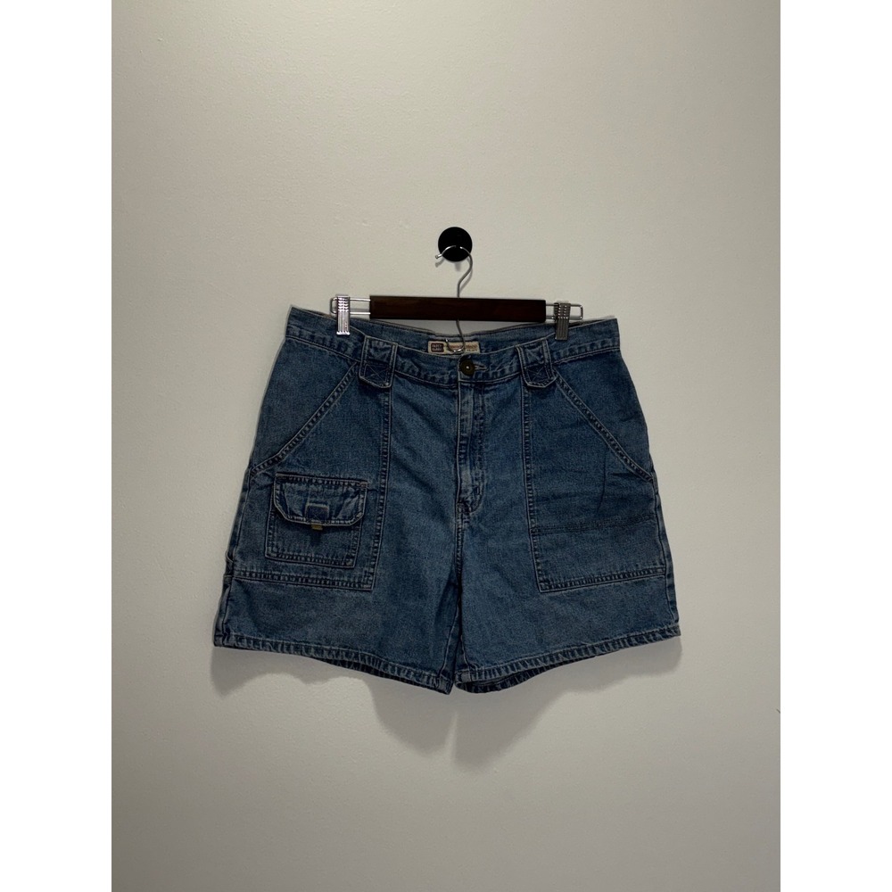 Vintage Faded Glory Denim Carpenter Shorts Blue Medium Wash High Rise Size 14